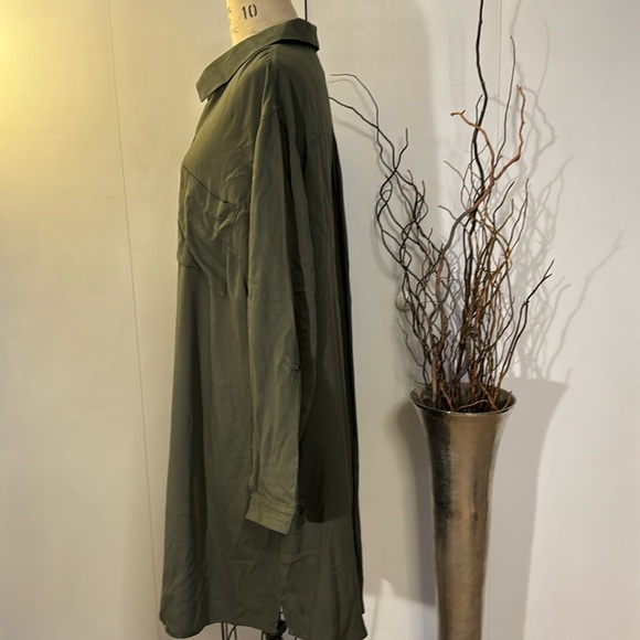 Terra & Sky collared long sleeve button up dress with rollup sleeves - Picture 3 of 6